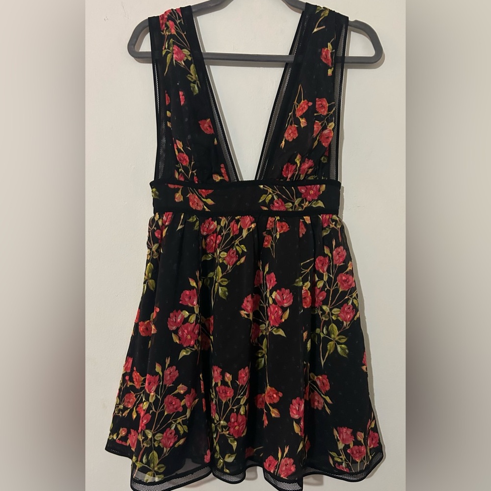 NBD Black Dress with Red Floral Design
